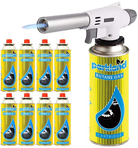 Greenfields® Blow Torch Butane Flamethrower Weed Burner BBQ Camping Cooking Welding Soldering DIY Tool (Torch + 8 Refills)