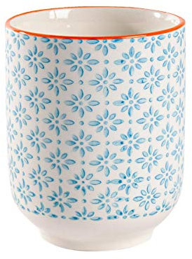 Nicola Spring Hand-Printed Tumbler - 280ml - Blue - Pack of 1 - No Handle Hot Chocolate Cups Breakfast Tea & Coffee Mugs for Kitchens, Cafes & Restaurants