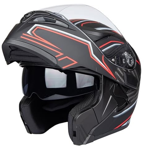 Flip-Up Motorcycle Helmet Dual Visor Sun Shield Flip up Modular Motocross DOT Approved Helmets (Medium, IMT)