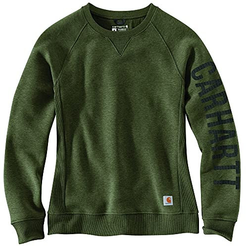 Carhartt Damen Relaxed Fit Midweight Crewneck Block Logo Sleeve Graphic Sweatshirt, Basilikum Heather, XS