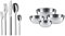 WMF Atria Edelstahl Besteck Set 6 Personen, Essbesteck Set 30 teilig, Monobloc-Messer, spülmaschinenfest & Gourmet Schüsselset 4-teilig, Edelstahl Schüsseln für die Küche 0,75l - 2,75l