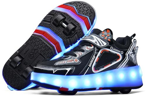 YongerYong Schuhe mit Rollen für Mädchen Jungen, Rollschuhe-Sneaker mit 4 Rollen für Kinder, Verstellbar Straßen-Schuhen zu Rollschuh mit LED Blinkend
