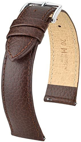 HIRSCH Kansas Uhrenarmband - Uhrband aus super robustem Leder für Damen- & Herren-Uhren - mit Werkzeug - Braun - 22 mm