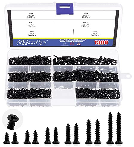Glarks Lot de 1 300 petits clous en bois auto-perceuses - 5 mm, 6 mm, 7 mm, 8 mm, 10 mm - Noir