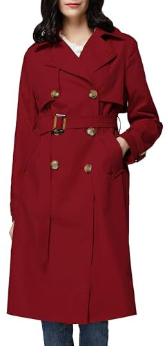 Orolay Long Trench Coat for Women with Belt Lightweight Double-Breasted Duster Trench Coat Slim Fit Red L