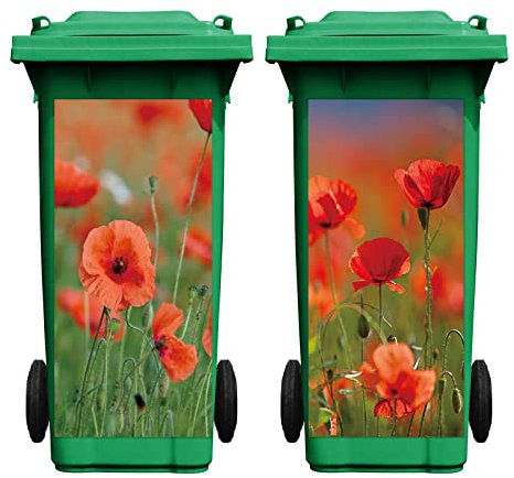 Nezyo 2 Sheets Wheelie Bin Stickers, Poppy Flowers Dustbin Sticker Decorative Self Adhesive Waterproof Large Floral Bin Decal for Dustbin Fridge Wall Indoor Outdoor Home Decor, 14. 37 x 30. 71 Inch