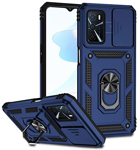 XINYEXIN Kameraschutz Handyhülle für Oppo A16 / Oppo A16s / Oppo A54s Hülle mit 360 Grad Metal Ring Ständer Stoßfest Schutzhülle Hard Case Sliding Camera Cover - Blau