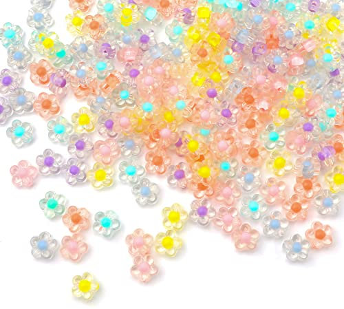 KINBOM 200 Stück Acryl Blumen Perlen, Blumen Perlen Set Transparente Flower Beads Pastellperlen zum Auffädeln mit Löchern für Die Schmuckherstellung Armbänder Hochzeitsverzierungen (12 mm)