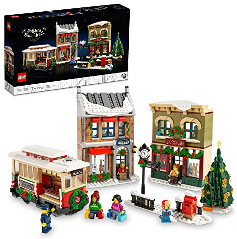 LEGO Holiday Main Street Building Kit, Christmas Village Adult Set for Families, Holiday Display Set with Shops, Straßenbahn und 6 Minifiguren, Weihnachtsdeko zum Zusammenbauen, 10308