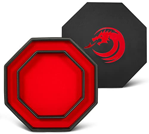DNDND Würfeltablett mit Deckel, rechteckiges Rolltablett und Aufbewahrung für Würfelspiel, Dungeons and Dragons DND D&D oder RGP Gaming (roter Samt und schwarzes PU-Leder)
