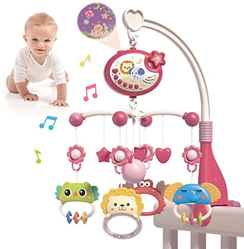 Towwoo Mobile Baby, Musik Mobile Babybett mit Musik und Licht und Projektor, Mobile Baby Spieluhr mit 400 Melodien für Jungen Mädchen, Baby Einschlafhilfe Musikspielzeug für Neugeborene 0-24 Monate