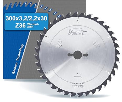 blueline by AKE Kreissägeblatt | 300x30 Z36 Wechselzahn, Hartmetall | mittel-fein | für Holz, Holzwerkstoff, Holzwerkstoff beschichtet | auf Formatkreissäge, Tischkreissäge