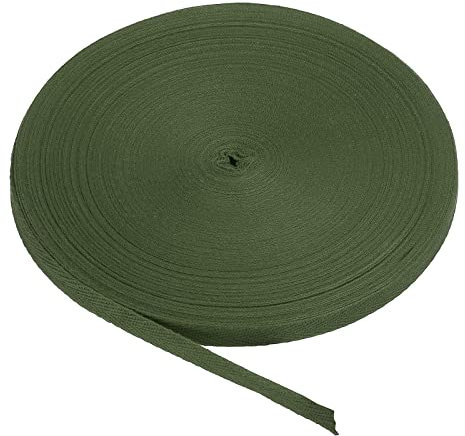 PATIKIL Baumwollband Baumwolle Gurtband 10mm x 45m, Schrägband Baumwoll Nahtband Köperband Saumband Einfassband Stoffband Webband zum Nähen für DIY Basteln Stricken Verpackungen, Armeegrün