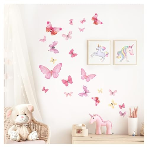 DEKO KINDERZIMMER Wandsticker rosa Schmetterlinge Set Wandtattoo Babyzimmer Wandaufkleber Schlafzimmer Kinderzimmer Wanddeko DK1078-1