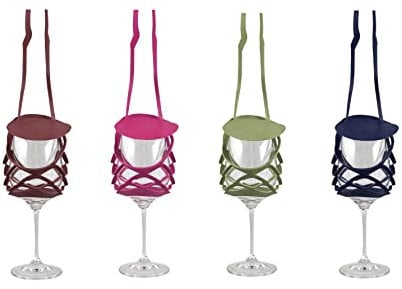 VINSTRIP® GLASSLING 4er-SET BUNT - Weinglashalter zum Umhängen mit Schutzdeckel - praktischer Netzglashalter für Festivals, JGA, Stehparties, Weinwanderung, Geburtstagsausflug, ...