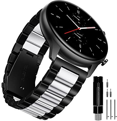 YABZOZ Armband Kompatibel mit Amazfit GTR 2 / GTR 2e / Stratos 3 / GTR 47mm / GTR 3 / GTR3 Pro Metall 22mm Armband (Schwarz/Silber)