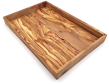 My Home Plateau rectangulaire en bois d'olivier 42 x 27 x 4 cm Plateau décoratif en bois de qualité supérieure