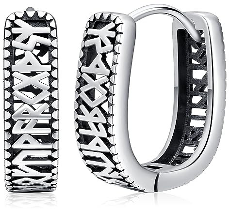 Kreolen Ohrringe Herren Damen 925 Sterling Silber Wikinger Ohrringe und Nordische Runen Ohrringe Schmuck Geschenke für Herren Damen