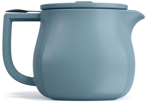 Tea Forte Ceramic Teapot with Removable Stainless Steel Infuser Basket and Lid, Steeps 24 oz. Loose Leaf Tea, Dishwasher & Microwave Safe, Stone Blue