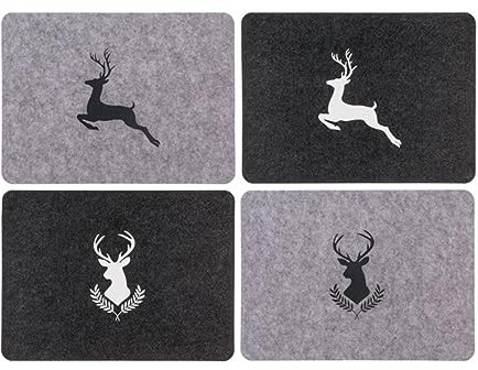 Tischset Platzset Platzdecken Tischuntersetzter Filz abwaschbar 45 x 32,5 cm mit Hirsch Motiven 4 Stück