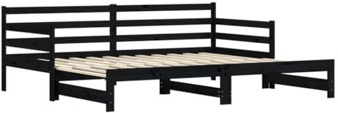 vidaXL Tagesbett, Ausziehbar Schlafsofa mit Stauraum, Bettsofa Gästebett für Schlafzimmer Wohnzimmer, Sofa Bett Ausziehbett, Schwarz 90x200 cm Massivholz Kiefer