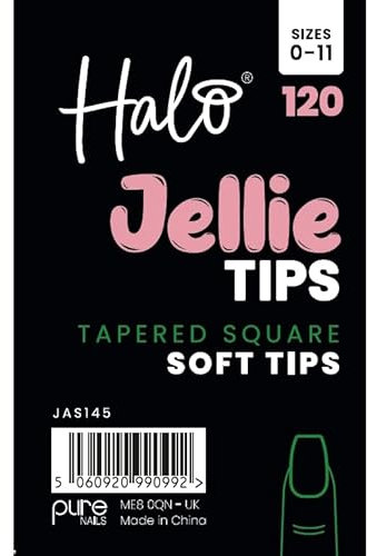 Halo Jellie Nail Tips Tapered Square Mixed Pack of 120 (Sizes 0-11)