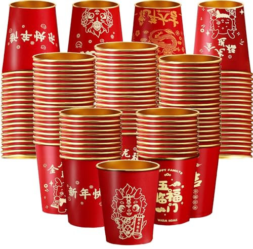 Bdecoll jetables pour le Nouvel An chinois - Année du dragon Fu - 50pcs - Assiettes à dessert pour fête de printemps chinois