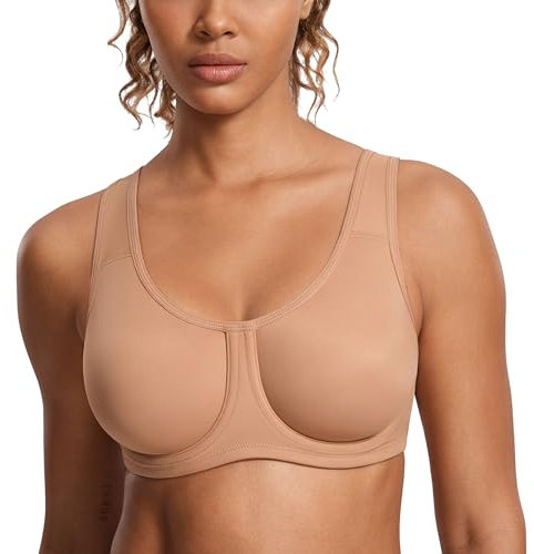 SYROKAN Women's Max Control Solid High Impact Plus Size Underwire Sports Bra for Large Breasts Barely Buff 34G