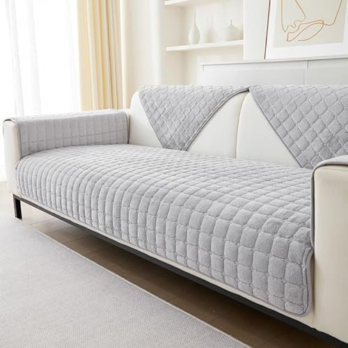GKXLH Sofa überzug Waschbar - Neue Weiche Flanell Sofa Cover, rutschfeste Sofabezug 2 3 4 Sitzer Couch überzug Sofa Bezug für Sektionssofa, Sofaüberwürfe L Form Möbelschutz (Hellgrau, 90x240cm)