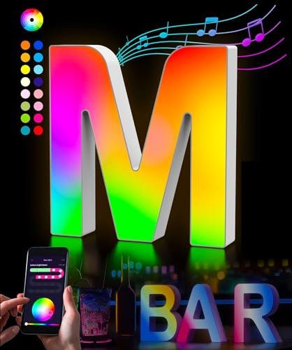 Kimimara LED Buchstabenlampe – Farbwechsel Alphabet Licht – Geschenk für Teenager Mädchen 12 Jahre, mit App & Fernbedienung, für Geburtstag, Wand & Tisch Deko (Buchstabe M)