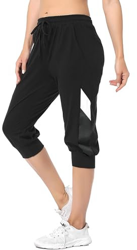 Marvmys Caprihose Damen Jogginghose 3/4 High Waist Sporthose Trainingsanzug Sporthose Frauen 100% Baumwolle Damen Freizeithosen