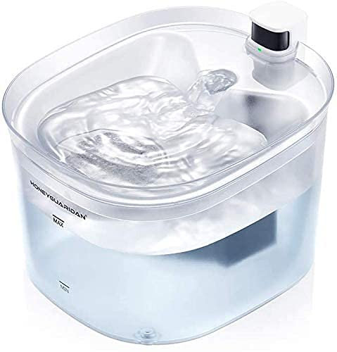 HoneyGuaridan Fontaine à eau pour chat, à piles, avec détecteur de mouvement, ultra silencieuse, sans câble, 2 modes de travail LED, capacité d'eau visible, 2,5 l, livrée avec 2 filtres à charbon