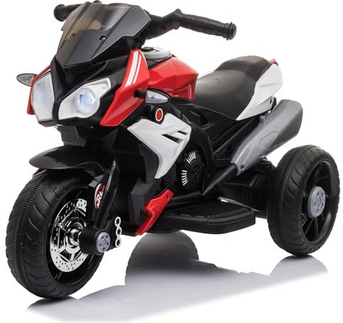 LALAHO Moto électrique pour Enfants 3 Roues 6 V 7 Ah, Vitesse Max 3 Km/h avec Musique & Lumière (Rouge)