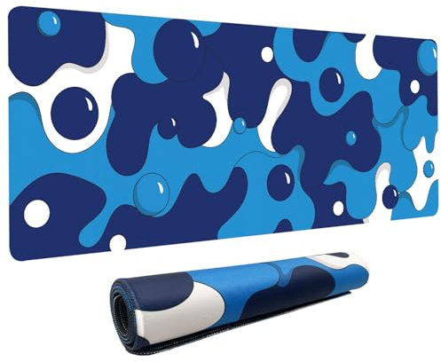 Navy Blue White Bubble XL Mouse Pad,Thicken Waterproof Large Cool Gaming Mousepad with Stitched Edge,Anime Cool Geometric Spotted Dog Mousepad Non-Slip Base Mouse Keyboard Mat 800x300x3mm