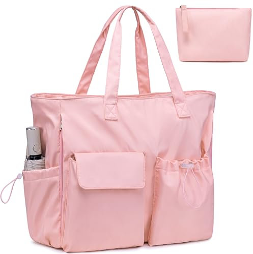 LEDAOU Große Strandtasche mit reißverschluss Damen Wasserdicht Umhängetasche Tragetasche shopper sanddicht mit Reißverschluss Pool Fitness Reisetasche familie (Zweiteilset Rosa)
