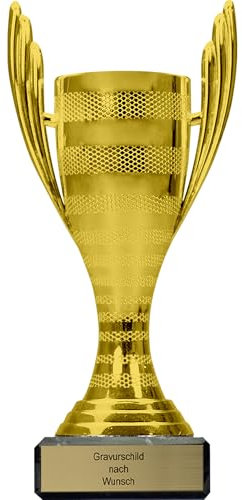 Pokal-Fabrik.de - Pokal mit Gravur Wunschtext in Gold - personalisierte Auszeichnung - 16 cm inkl. Marmorsockel - Geschenk-Trophäe - Pokal Kinder