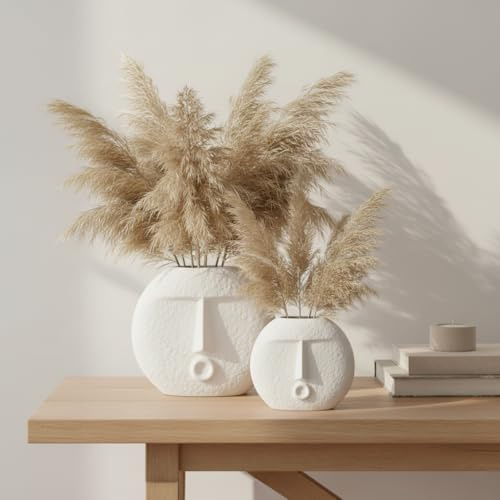 Ajuny Face Vase, Set of 2 - White Decorative Ceramic Kissing Face Shaped Vases for Pampas Grass Flowers | Table Centerpiece Wedding Party Living Room Office Modern Home Decor