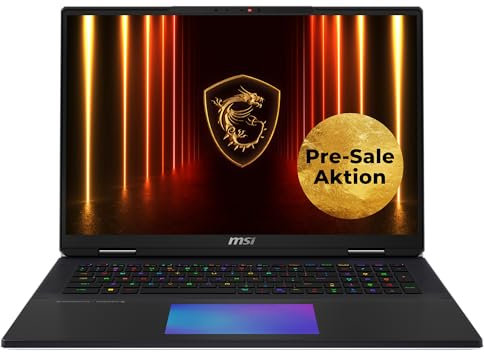 MSI Titan 18 HX AI Gaming-Laptop, 18 UHD+ Mini-LED Display, Intel Core Ultra 9, NVIDIA GeForce RTX 5090, 96 GB DDR5 RAM, 6 TB SSD, Windows 11 Home, QWERTZ Tastatur, Schwarz, A2XWJG-070