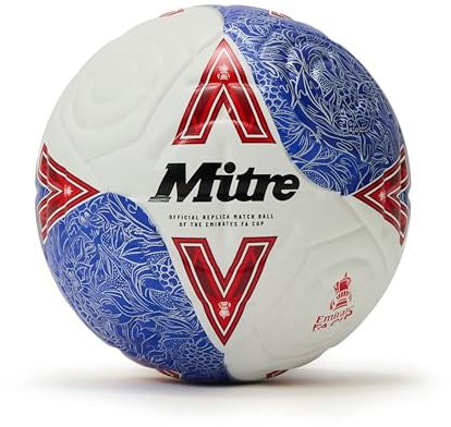 Mitre Match FA Cup Football | Soccer Ball | Training Equipment | Match Ball, White/Blue/Red, 5 UK