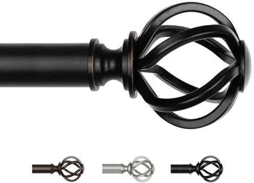 USFOOK Gardinenstange Schwarz 80 bis 148 cm, 22 mm Durchmesser Vorhangstange Ausziehbar, Dekorative Gardinenstangen mit Florale Endstück, Vorhangstangen für Wohnzimmer