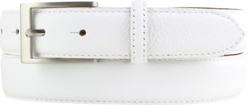 BELTINGER Italienischer Anzug-Gürtel, 30 mm breit, Herren, Anzuggürtel, Hosengürtel, strukturiertes Leder, Schließe Silber | Weiß 90cm