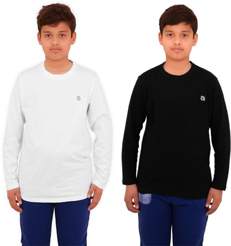 Bahob® 2 Pack Boys Long Sleeve T-Shirt Top Children's Round Neck Long-Sleeve T-Shirt Soft Cotton 3-14 Years (11-12 Years, BFTS-51-D)