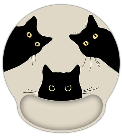 AOKSUNOVA Tapis de Souris Ergonomique avec Repose-Poignet Chat | Tapis souris ergonomique en Lycra avec repose-poignet en mousse à mémoire de forme et base en caoutchouc.