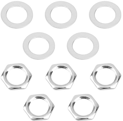 BOXOB 5 Sets Guitar Jack Nut and Washer Kit, 3/8 Input Output Jack Socket Nuts with Washer for Electric Guitar & Bass Replacement Parts (Silver)