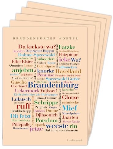 Deine Wörter Postkartenset - 5 Postkarten mit Brandenburger Dialekt, einzigartiges Souvenir und kreative Geschenkidee - DIN A6