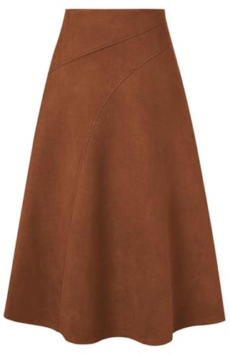 Kate Kasin Damen Eleganter Verdicktem Wildleder Midirock A-Linie Rock Faux Wildleder hoch taillierte Bodycon A-Linie Midi Röcke