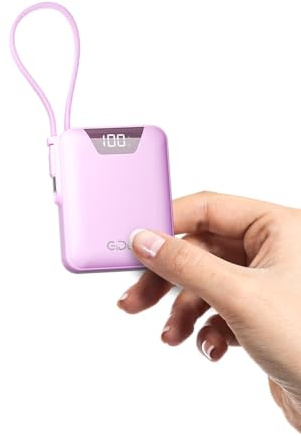 Gidues M1 Mini Portable Charger, 10000mAh Ultra-Compact Power Bank, 22.5W PD Fast Charging, Tpye-C Built-in Cable, Small External Battery Pack for iPhone, Samsung, Android iPad (Pink)