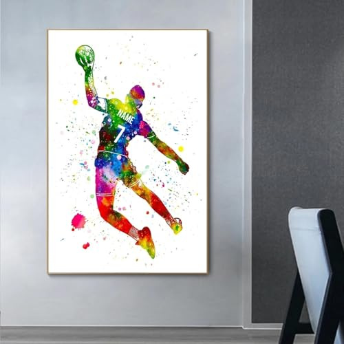RDRDtbtr Personalisiertes Handball Poster Drucke Spieler Aquarelle Ölgemälde Abstrakte Wandmalerei Bilderdruckmalerei Wohnzimmer Flur Hausdekoration 60x80cm Kein Rahmen