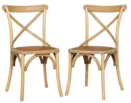 Biscottini Juego de 2 sillas de cocina de madera 86 x 42 x 46 cm | Silla de cocina de madera fabricada en Italia | Sillas vintage para comedor | Sillas de madera para cocina y jardín Cross (roble)