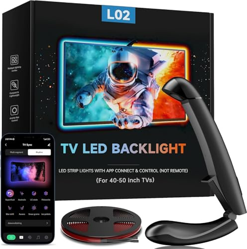 FFJ Retroilluminazione TV, 3,5 m, striscia LED Sync per TV e monitor PC da 40-50 pollici, striscia LED per TV con sensore, controllo smart app, sincronizzazione giochi e musica, strisce per home